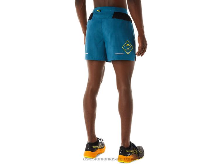 Asics cerneală teal/galben auriu scurt pentru bărbați cu logo Fujitrail ZF464479