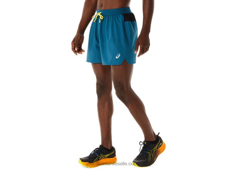 Asics cerneală teal/galben auriu scurt pentru bărbați cu logo Fujitrail ZF464479