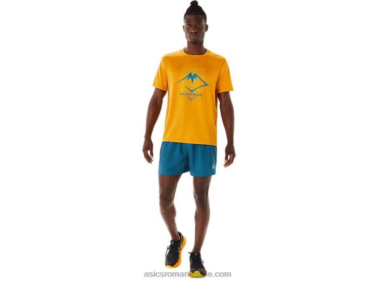 Asics cerneală teal/galben auriu scurt pentru bărbați cu logo Fujitrail ZF464479