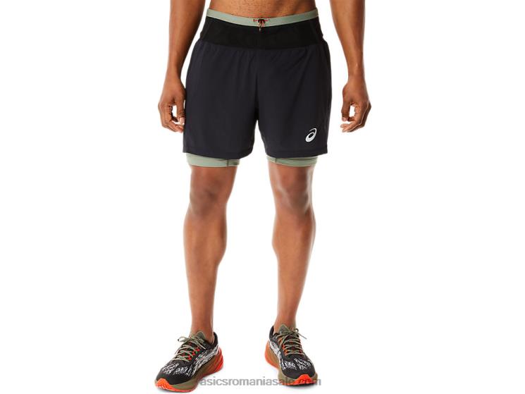 Asics negru de performanță/verde lichen pantalon scurt fujitrail pentru bărbați ZF4641139