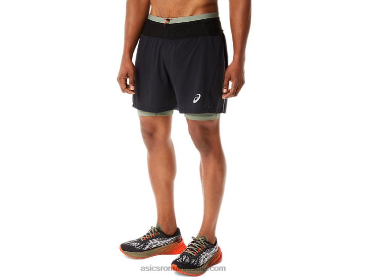 Asics negru de performanță/verde lichen pantalon scurt fujitrail pentru bărbați ZF4641139