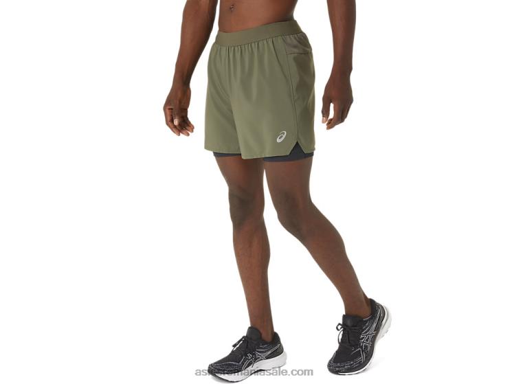 Asics verde manta/negru de performanta drum masculin 2-n-1 5in scurt ZF4641122