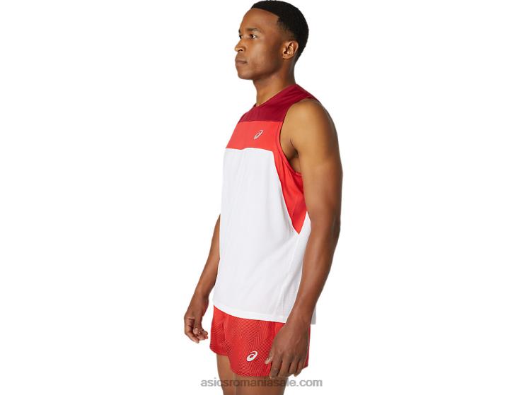 Asics alb strălucitor/visiniu maiotă de cursă masculină ZF4641737