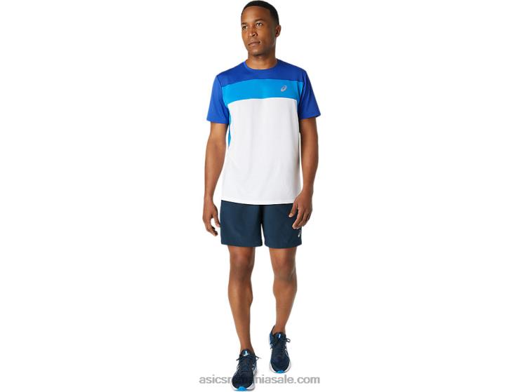 Asics alb strălucitor/albastru monaco top cu mânecă scurtă pentru bărbați ZF4641745