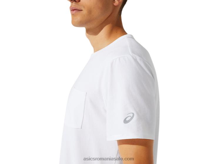 Asics alb strălucitor bluză bărbătească cu mânecă scurtă cu buzunar petic ZF4641954