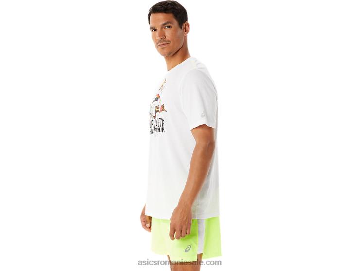 Asics alb strălucitor mânecă scurtă cu grafică pentru bărbați ZF4641286