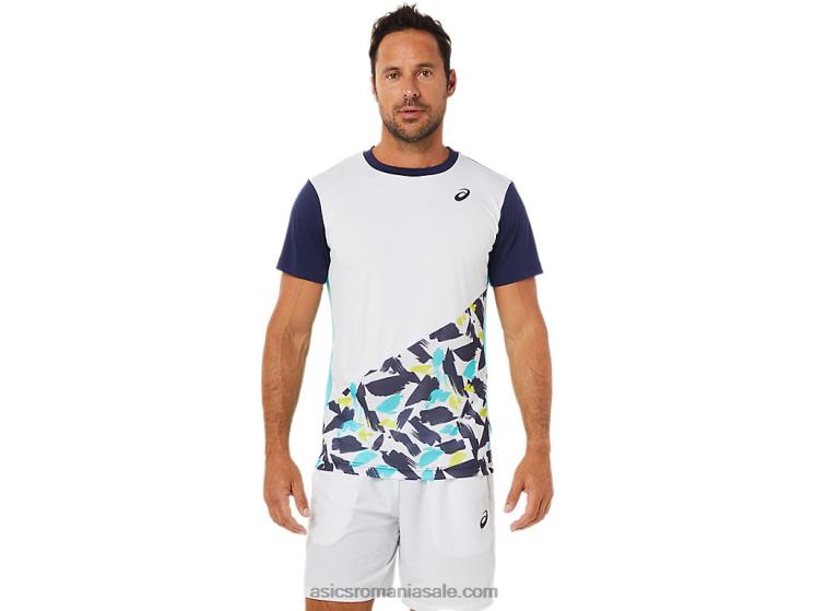 Asics alb strălucitor top cu mânecă scurtă cu grafic pentru bărbați ZF4641531