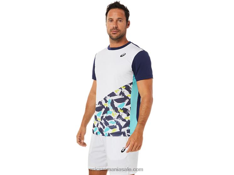 Asics alb strălucitor top cu mânecă scurtă cu grafic pentru bărbați ZF4641531