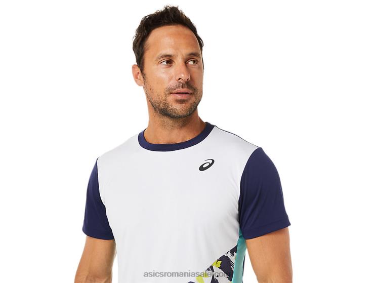 Asics alb strălucitor top cu mânecă scurtă cu grafic pentru bărbați ZF4641531
