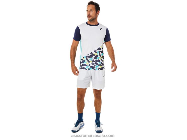 Asics alb strălucitor top cu mânecă scurtă cu grafic pentru bărbați ZF4641531