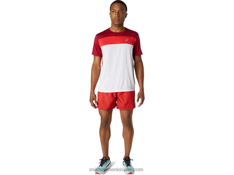Asics alb strălucitor/visiniu top cu mânecă scurtă pentru bărbați ZF4641728