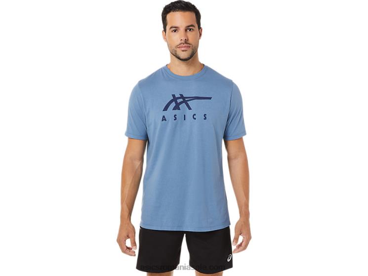 Asics albastru de furtună tricou cu mânecă scurtă în dungi ZF4641743