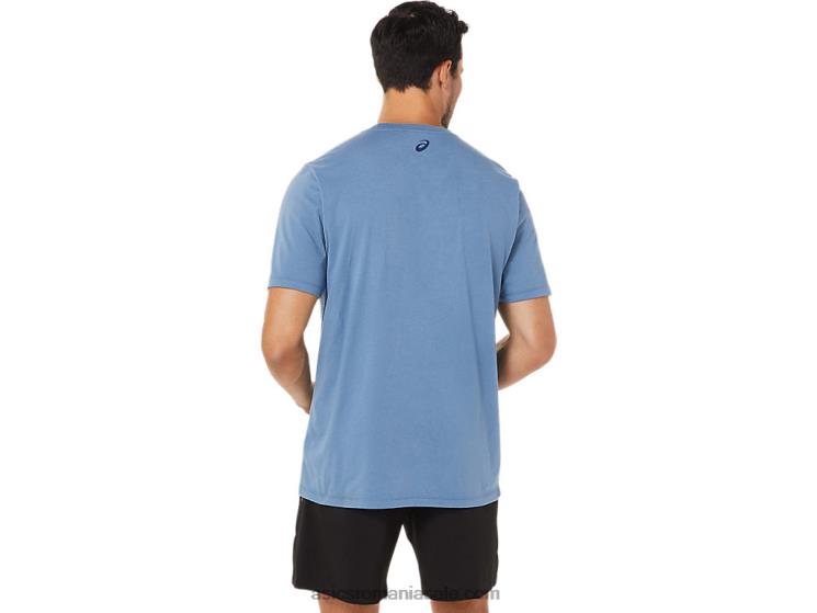 Asics albastru de furtună tricou cu mânecă scurtă în dungi ZF4641743