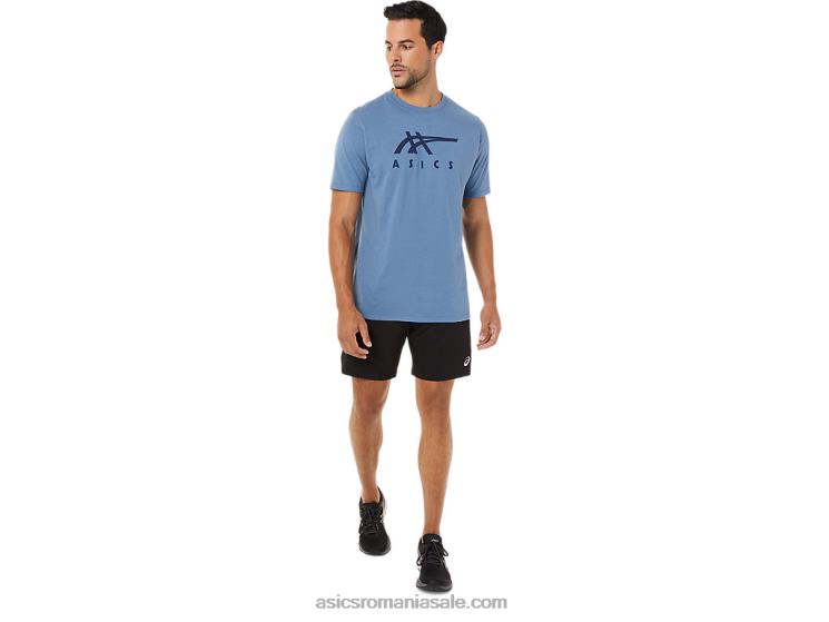 Asics albastru de furtună tricou cu mânecă scurtă în dungi ZF4641743