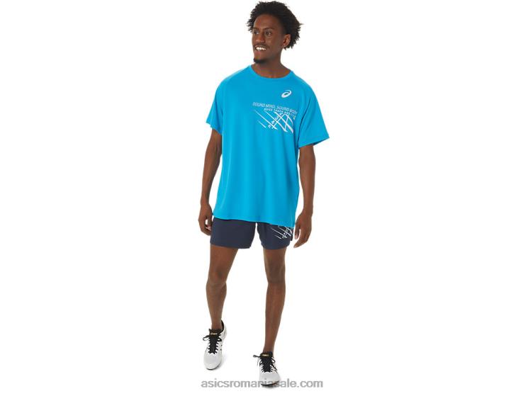 Asics albastru insula top cu mânecă scurtă grafică pentru bărbați ZF464237