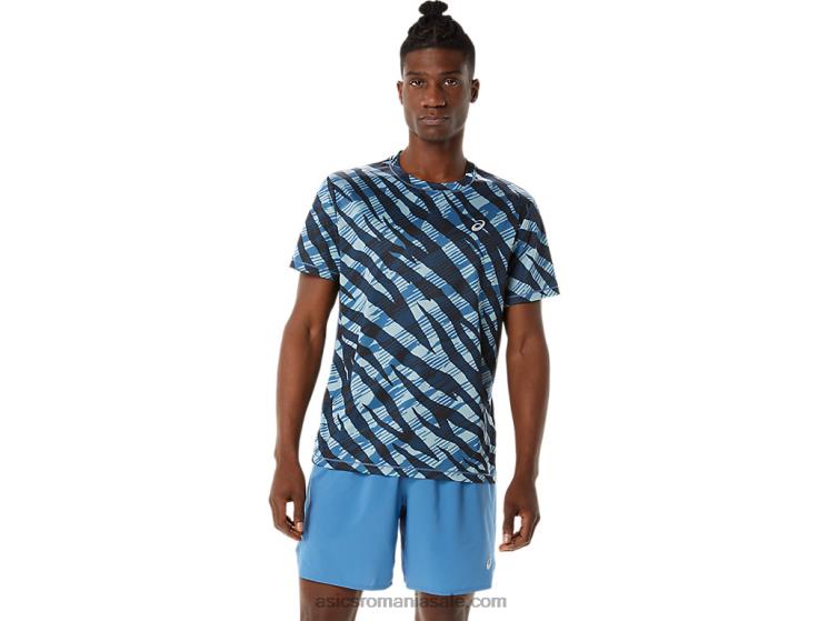 Asics azur/negru de performanță bluză pentru bărbați cu mânecă scurtă camo sălbatic ZF4641058