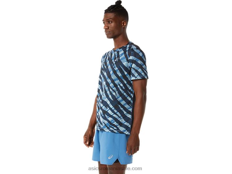 Asics azur/negru de performanță bluză pentru bărbați cu mânecă scurtă camo sălbatic ZF4641058