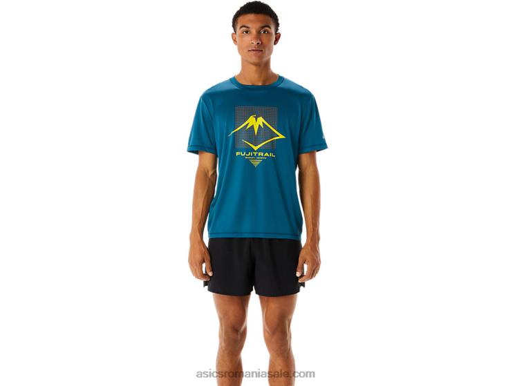 Asics cerneală teal top cu mânecă scurtă cu logo Fujitrail pentru bărbați ZF464436