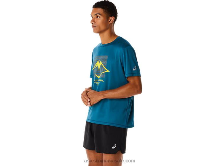 Asics cerneală teal top cu mânecă scurtă cu logo Fujitrail pentru bărbați ZF464436