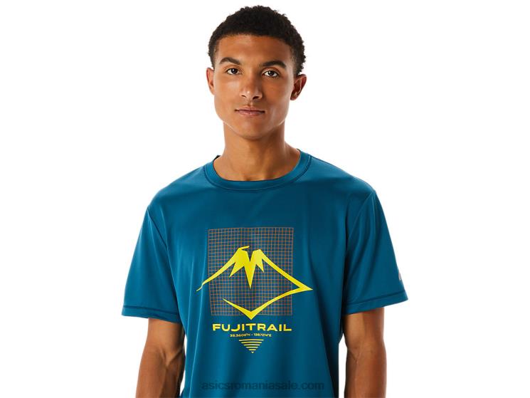 Asics cerneală teal top cu mânecă scurtă cu logo Fujitrail pentru bărbați ZF464436