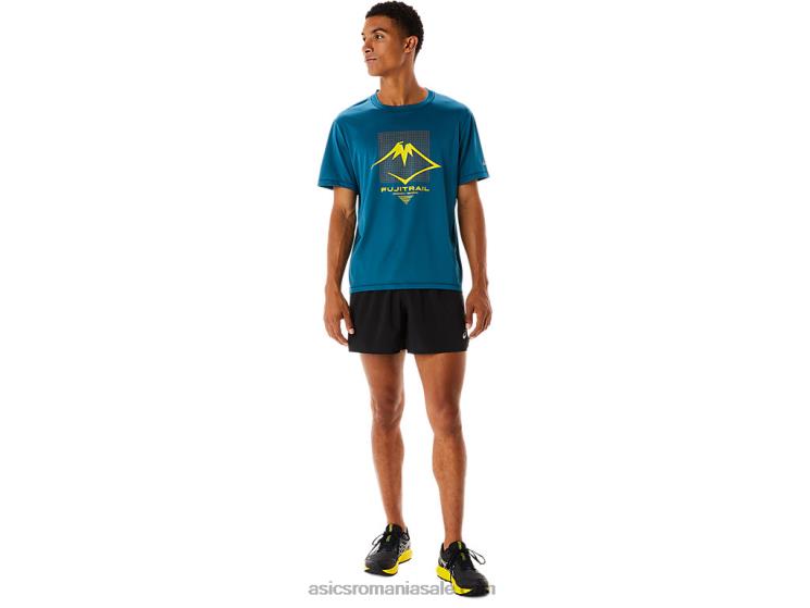 Asics cerneală teal top cu mânecă scurtă cu logo Fujitrail pentru bărbați ZF464436