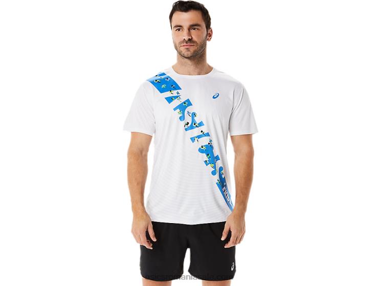Asics coasta alb/albastru strălucitor top ekiden cu mânecă scurtă pentru bărbați ZF4641101