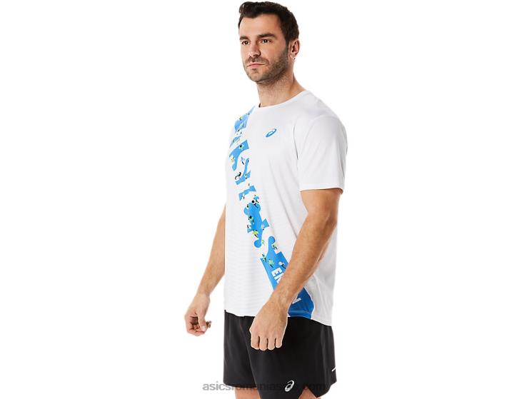 Asics coasta alb/albastru strălucitor top ekiden cu mânecă scurtă pentru bărbați ZF4641101