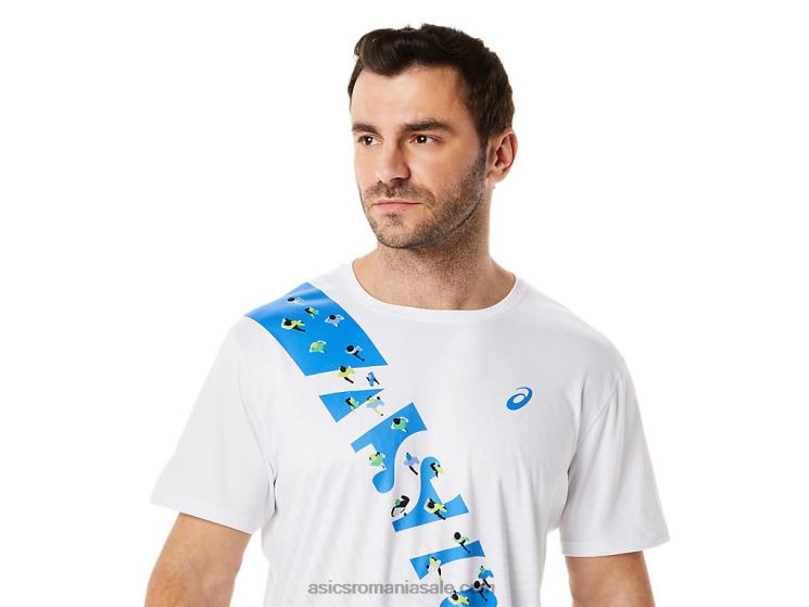 Asics coasta alb/albastru strălucitor top ekiden cu mânecă scurtă pentru bărbați ZF4641101