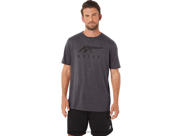 Asics erica gri închis tricou cu mânecă scurtă în dungi ZF46419