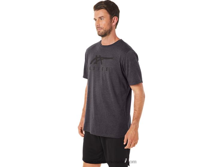 Asics erica gri închis tricou cu mânecă scurtă în dungi ZF46419