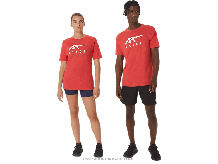 Asics erica roșie clasică tricou cu mânecă scurtă în dungi ZF4641255