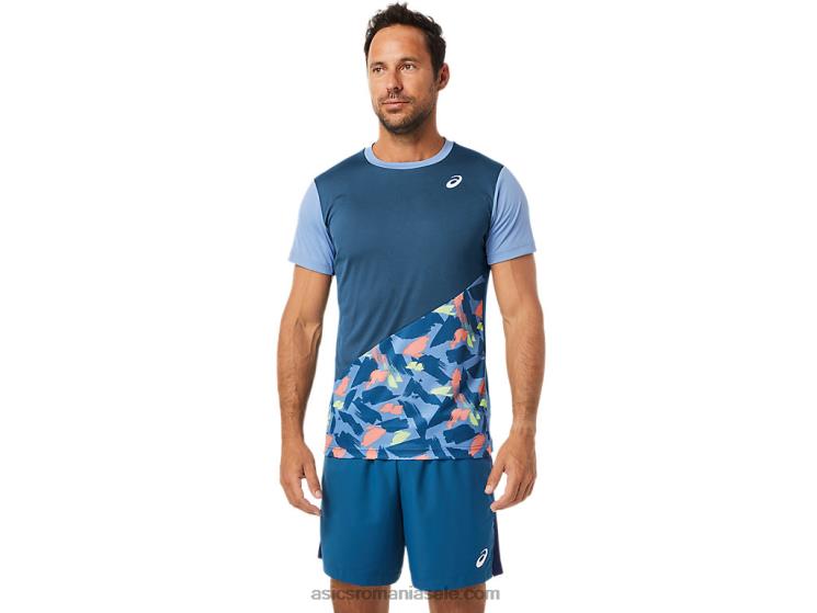 Asics indigo deschis top cu mânecă scurtă cu grafic pentru bărbați ZF4641508