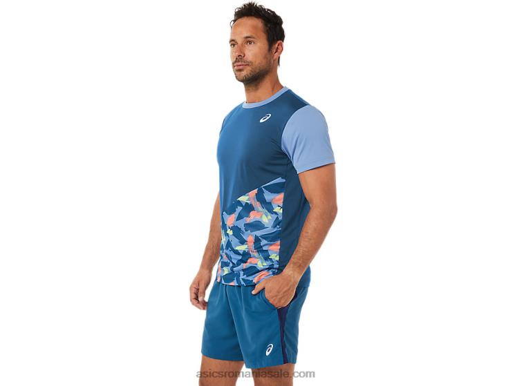 Asics indigo deschis top cu mânecă scurtă cu grafic pentru bărbați ZF4641508