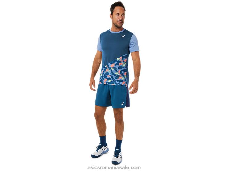 Asics indigo deschis top cu mânecă scurtă cu grafic pentru bărbați ZF4641508