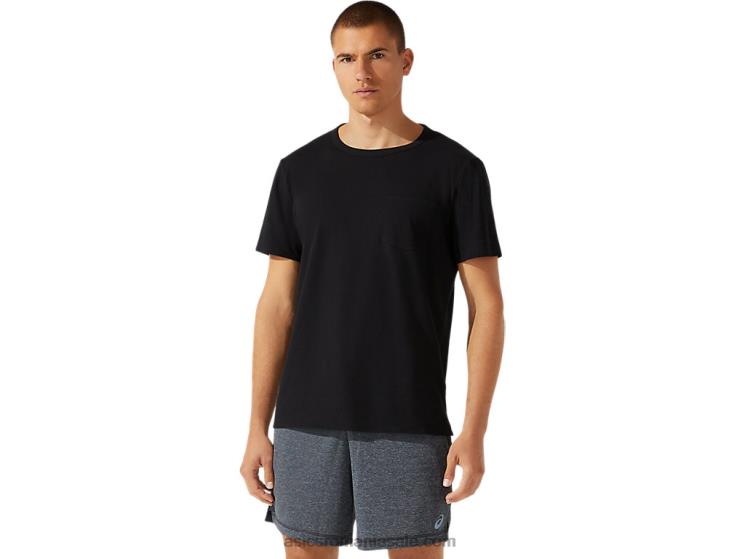 Asics negru de performanță bluză bărbătească cu mânecă scurtă cu buzunar petic ZF4641964