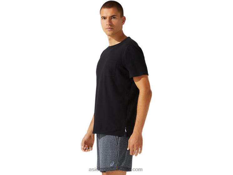 Asics negru de performanță bluză bărbătească cu mânecă scurtă cu buzunar petic ZF4641964