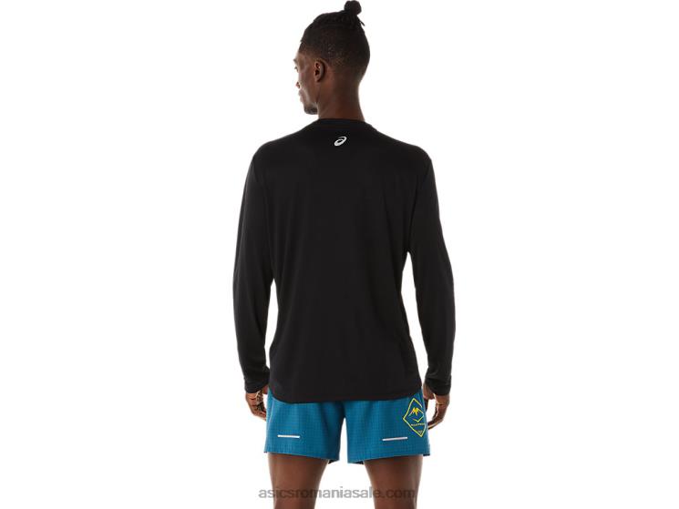 Asics negru de performanță bluză cu mânecă lungă cu logo Fujitrail pentru bărbați ZF464508
