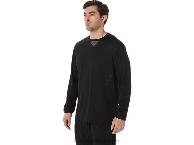 Asics negru de performanță top cu mânecă lungă din jacquard răcoritor actibreeze pentru bărbați ZF464991