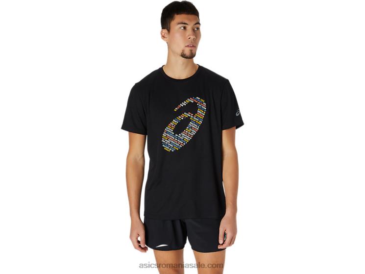 Asics negru de performanță top cu mânecă scurtă cu imprimeu logo ZF4641761