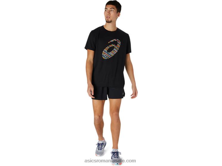 Asics negru de performanță top cu mânecă scurtă cu imprimeu logo ZF4641761