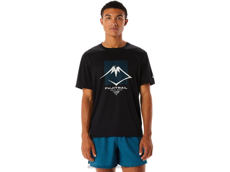 Asics negru de performanță top cu mânecă scurtă cu logo Fujitrail pentru bărbați ZF464526