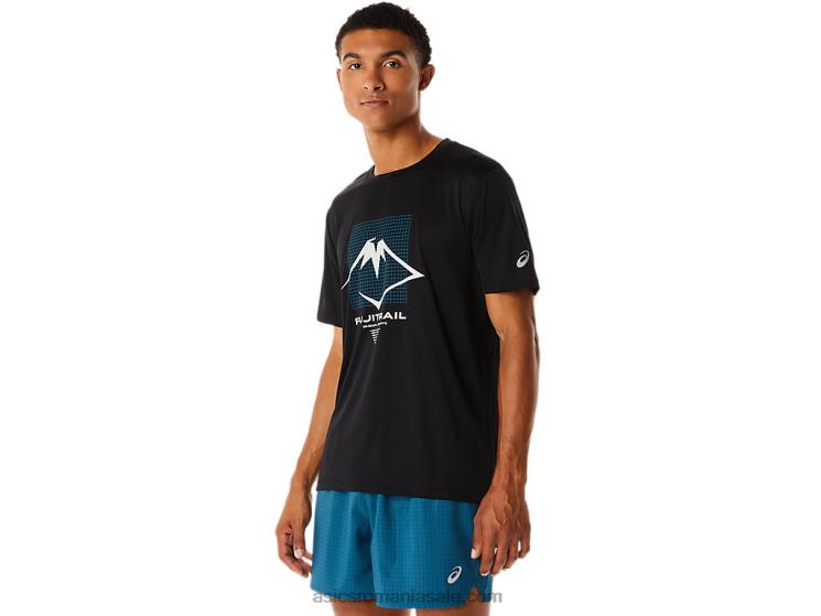 Asics negru de performanță top cu mânecă scurtă cu logo Fujitrail pentru bărbați ZF464526