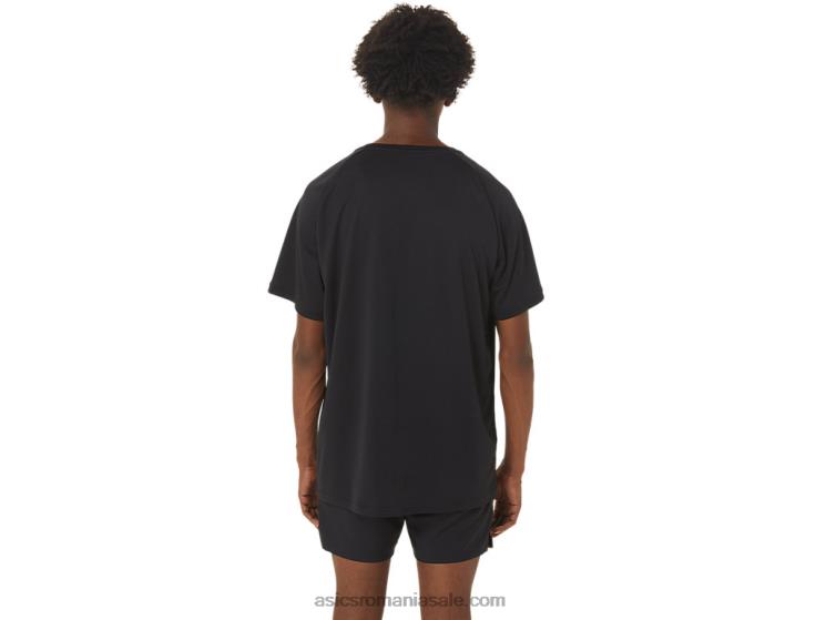 Asics negru de performanță top cu mânecă scurtă grafică pentru bărbați ZF464249