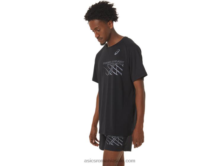 Asics negru de performanță top cu mânecă scurtă grafică pentru bărbați ZF464249