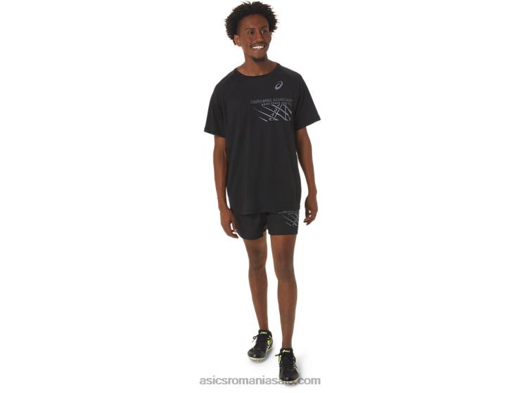 Asics negru de performanță top cu mânecă scurtă grafică pentru bărbați ZF464249