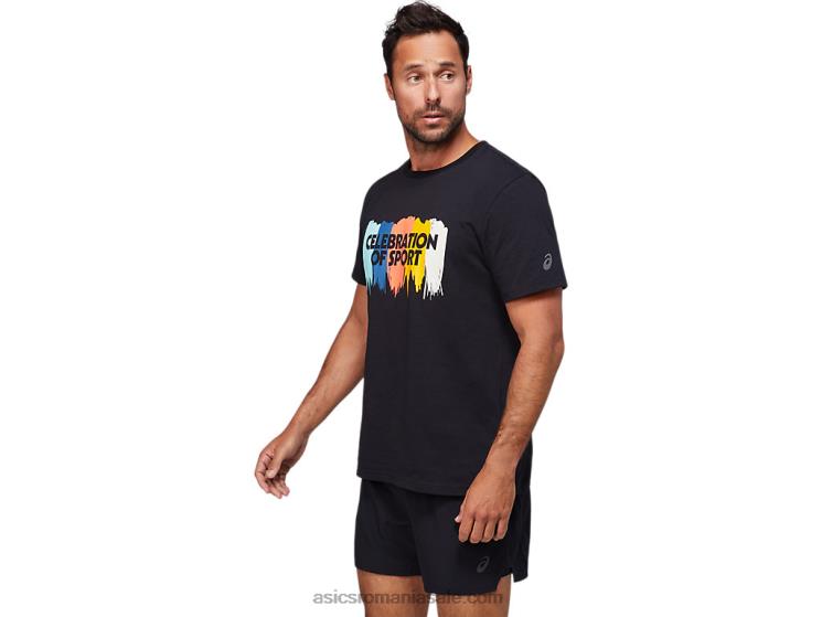 Asics negru de performanță top grafic cu maneca scurta ZF4641757