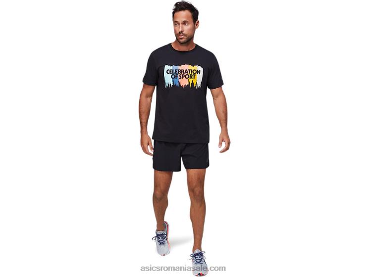 Asics negru de performanță top grafic cu maneca scurta ZF4641757