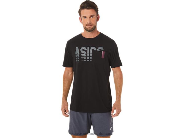 Asics negru de performanță tricou cu mânecă scurtă în dungi ZF4641650