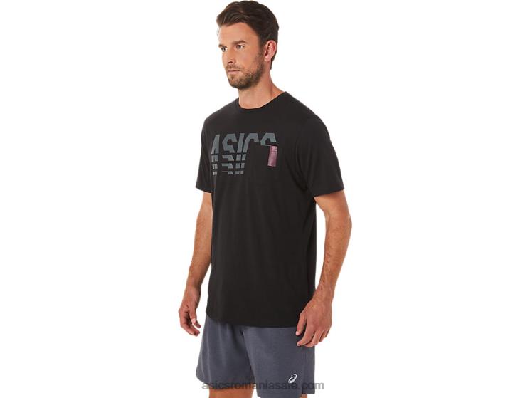 Asics negru de performanță tricou cu mânecă scurtă în dungi ZF4641650