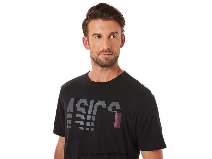 Asics negru de performanță tricou cu mânecă scurtă în dungi ZF4641650